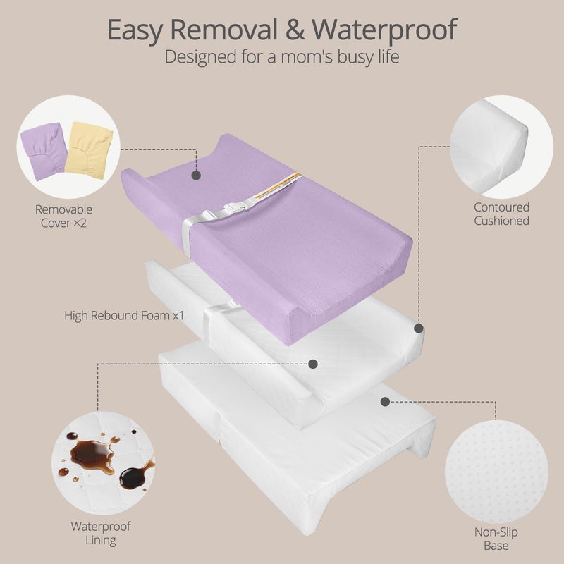 JVEOO Muslin Baby Changing Pad, 2 Pack Muslin Soft Cotton Covers & Waterproof Lining Foam Diaper Changing Table Pad 32" x 16.6" Mat for Dressers - Image 4